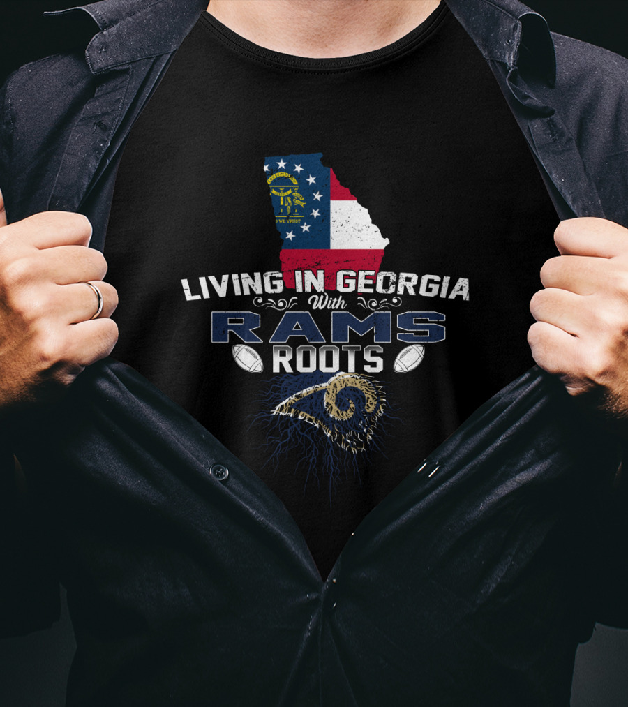 Living In Georgia With Rams Roots Flag Map Football Fan Connection T-Shirt
