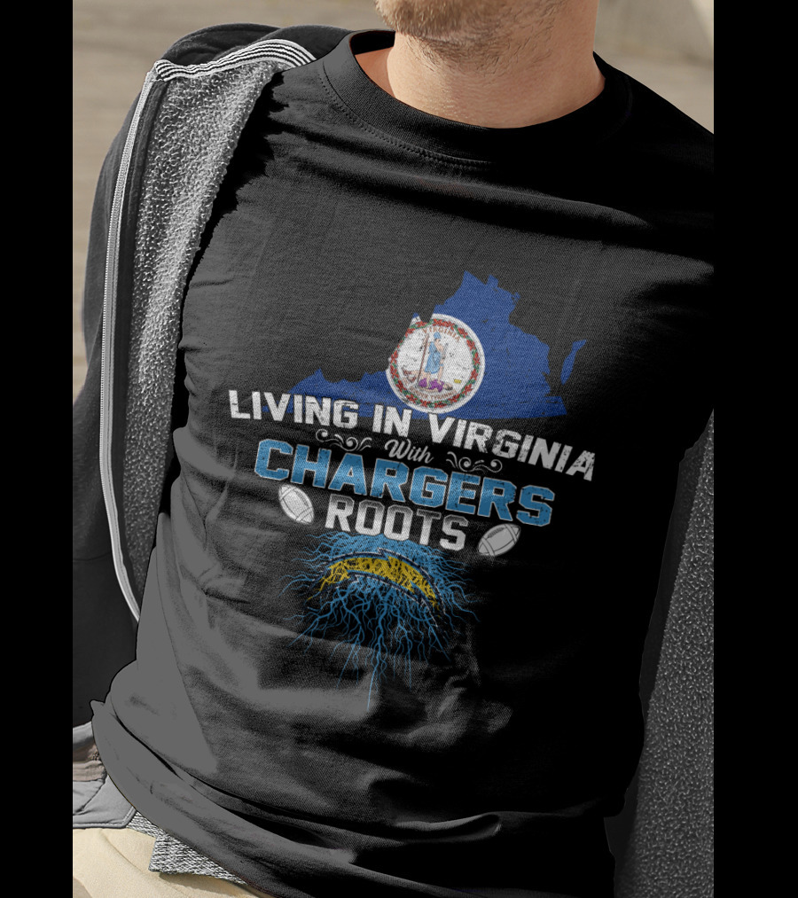 Living In Virginia With Chargers Roots Virginia State Seal Football T-Shirt