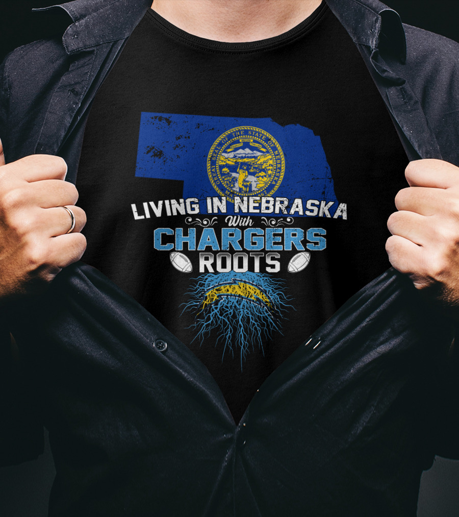 Living In Nebraska With Chargers Roots Nebraska State Seal Chargers Football T-Shirt