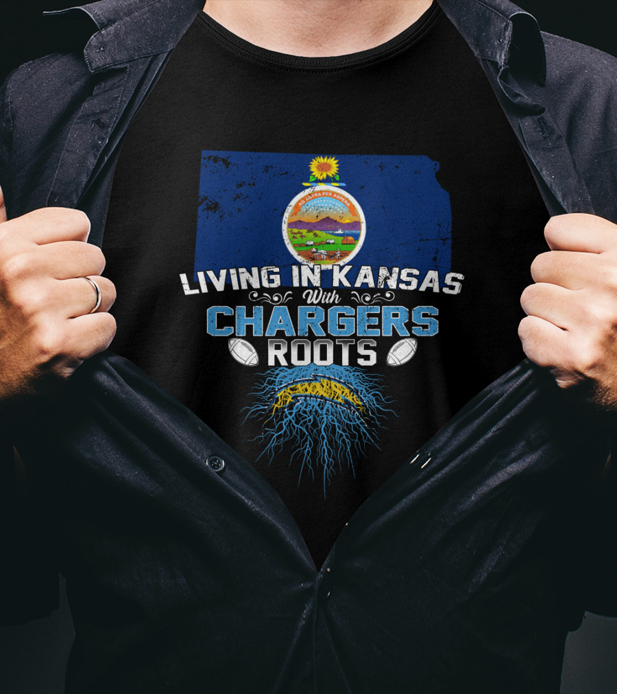 Living In Kansas With Chargers Roots Football Team Heritage T-Shirt