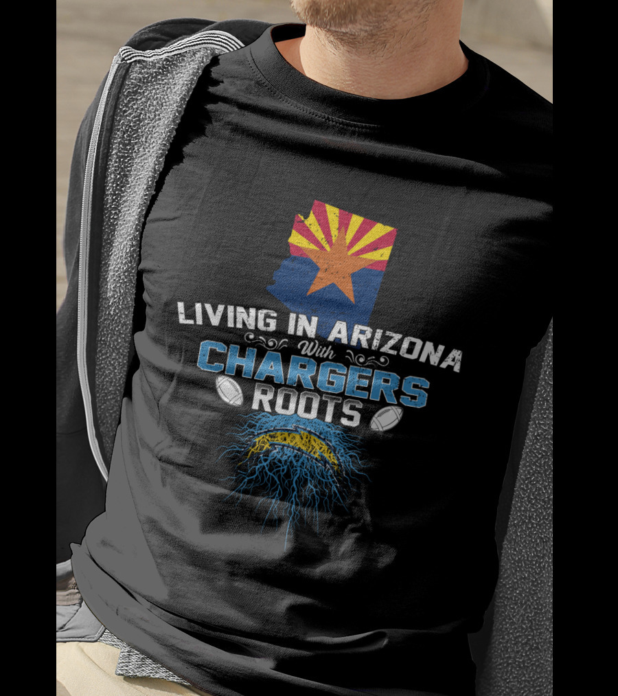 Living In Arizona With Chargers Roots Arizona Flag Map Football T-Shirt