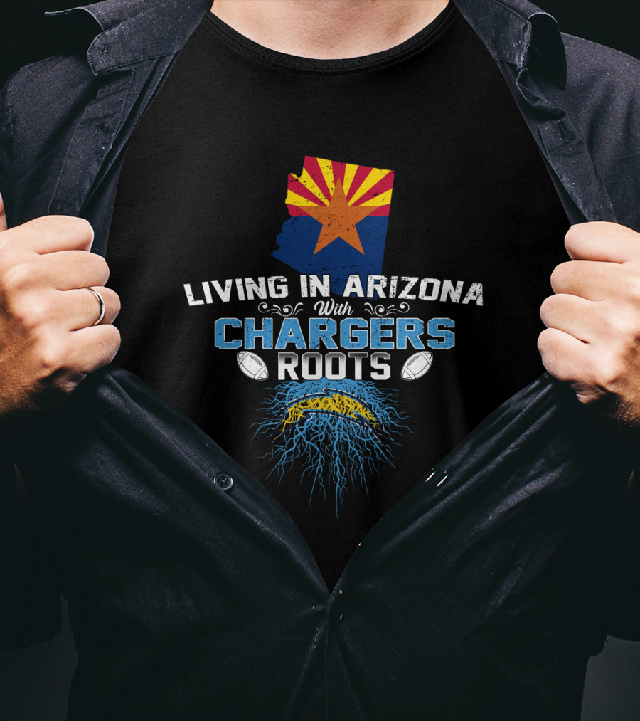 Living In Arizona With Chargers Roots Arizona Flag Map Football T-Shirt