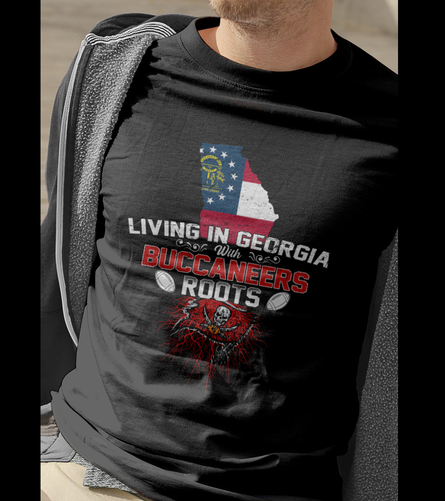 Georgia Living With Buccaneers Roots And Flag Background T-Shirt