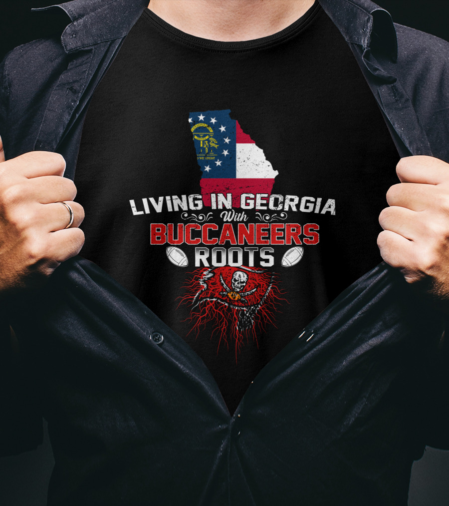 Georgia Living With Buccaneers Roots And Flag Background T-Shirt