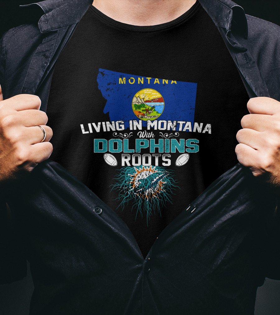 Montana Pride With Dolphins Roots Logo And State Seal Background T-Shirt