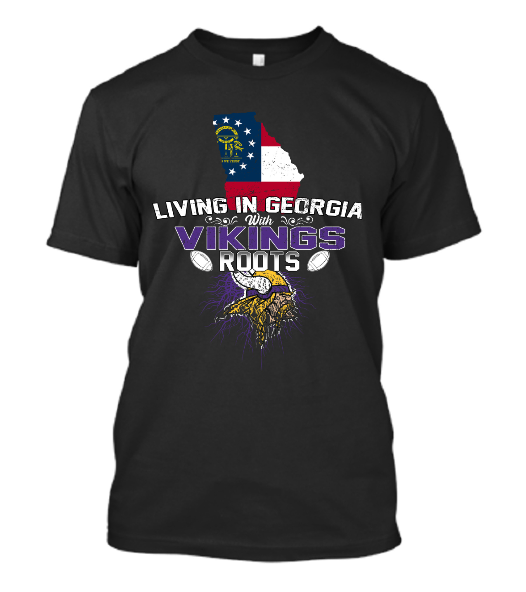 Living In Georgia With Vikings Roots American Flag Helmet T-Shirt