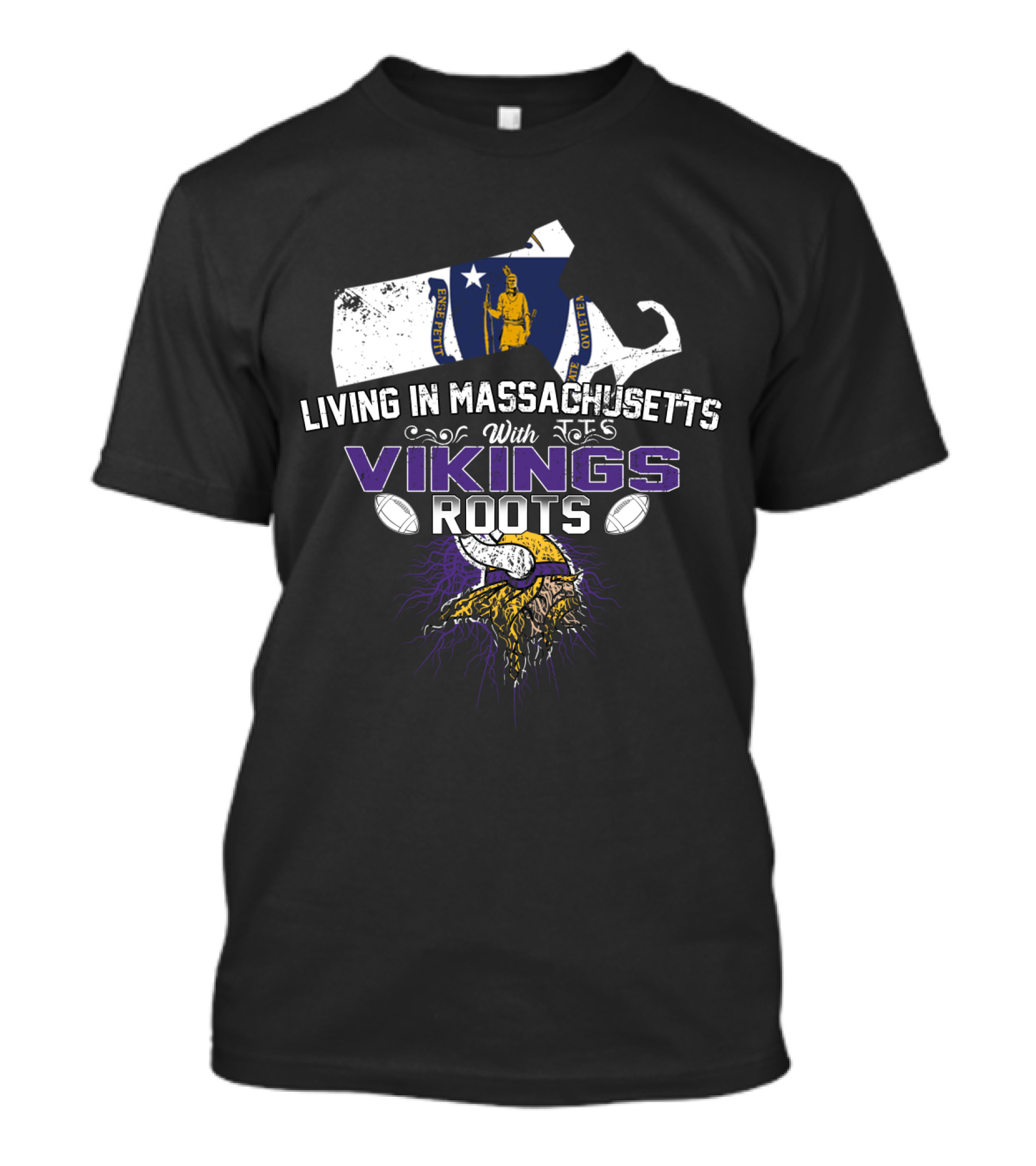 Living In Massachusetts With Vikings Roots Nordic Heritage Football Motif T-Shirt