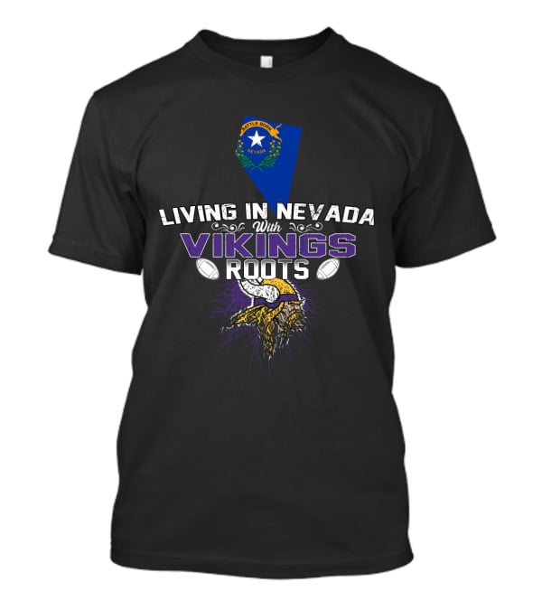 Living In Nevada Love Vikings Roots Nevada Map Football Horned Helmet Elements T-Shirt