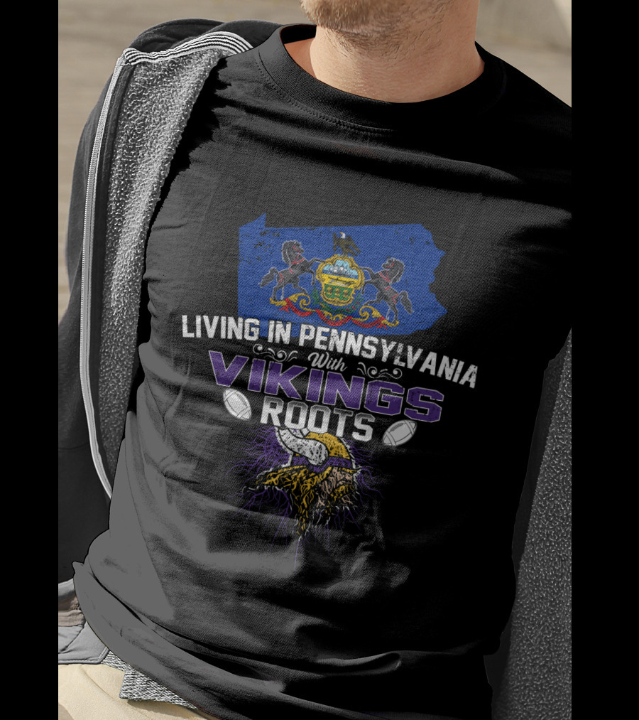Living In Pennsylvania With Vikings Roots Emblem With Pennsylvania State Symbols And Viking-Themed Elements T-Shirt