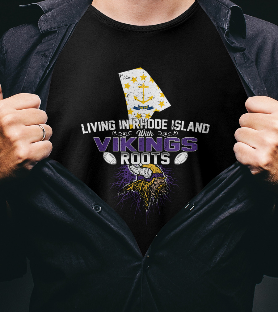 Living In Rhode Island With Vikings Roots Anchor Map Helmet Football T-Shirt