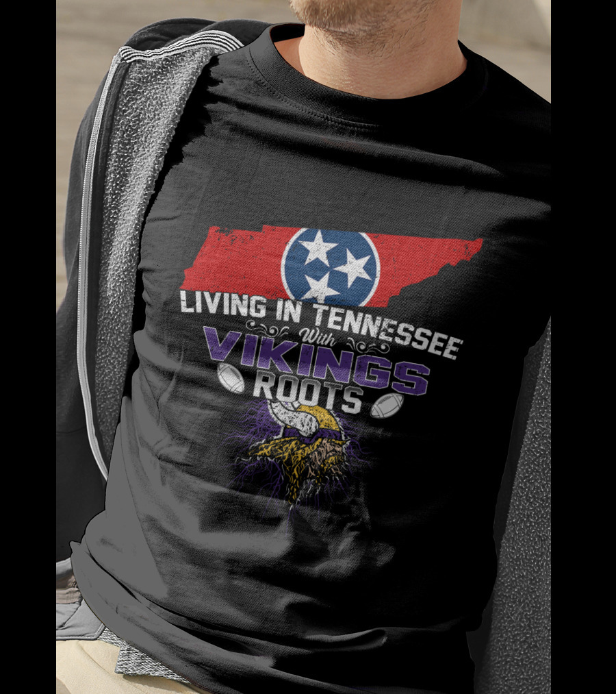 Living In Tennessee With Vikings Roots Tennessee Flag Viking Helmet Football T-Shirt
