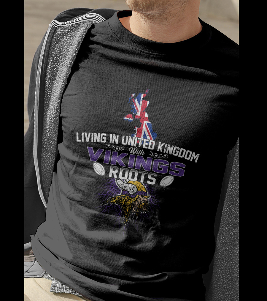 Living In United Kingdom With Vikings Roots Union Jack Map And Viking Mascot T-Shirt
