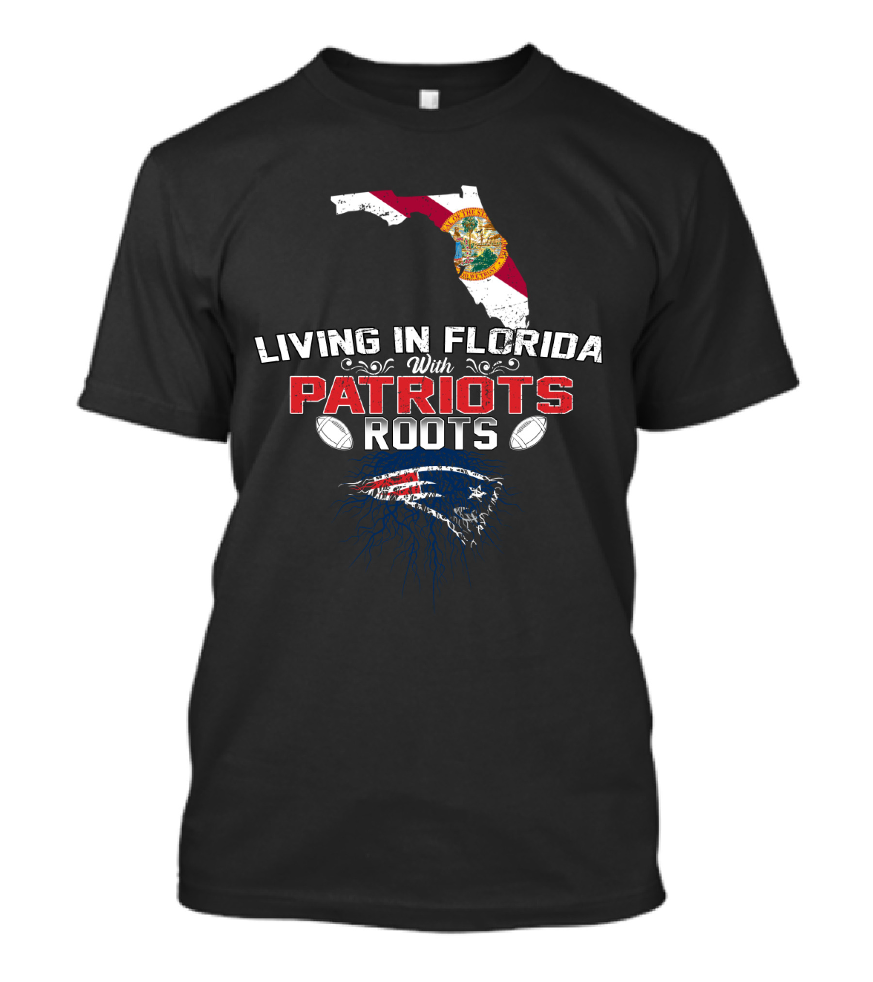Living In Florida With Patriots Roots Florida State Flag And Patriots T-Shirt