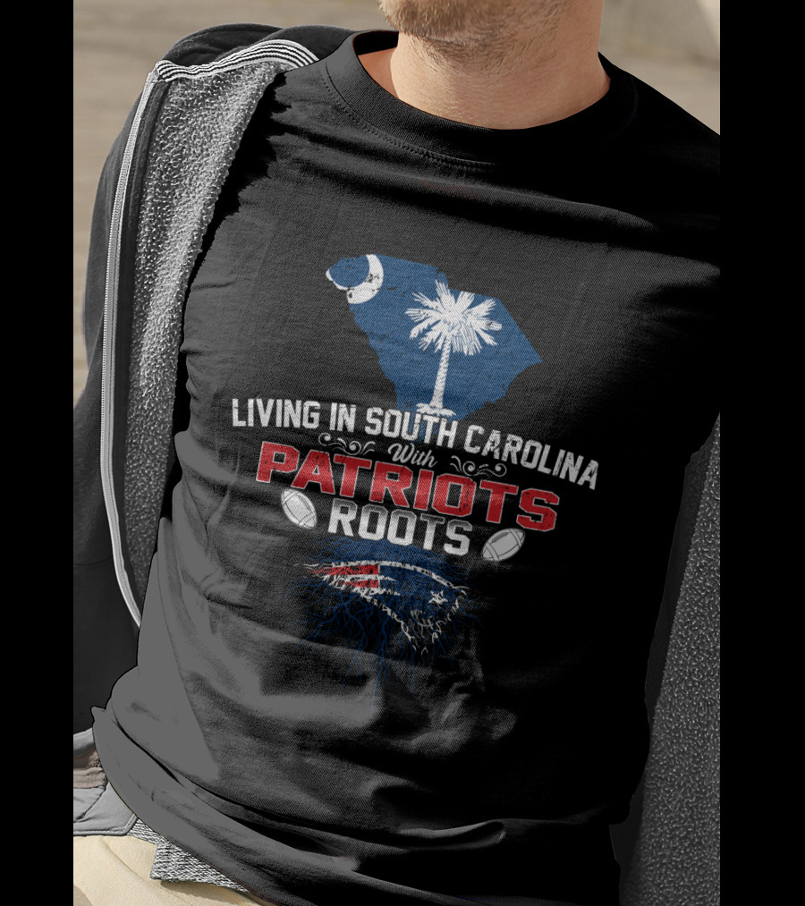Living In South Carolina With Patriots Roots South Carolina Map Palmetto Crescent Patriots Logo Footballs T-Shirt