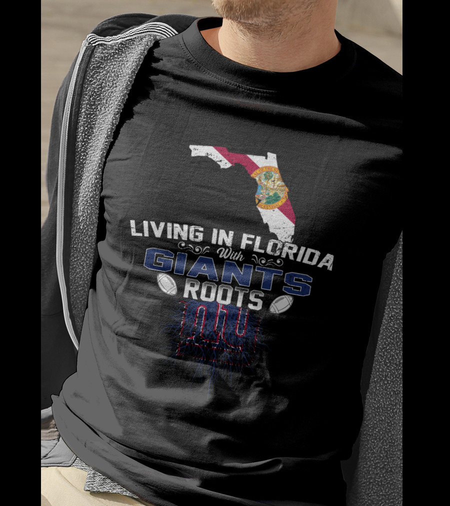 Living In Florida With Giants Roots New York Football Fan Map T-Shirt