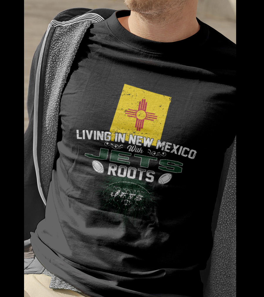 Living In New Mexico With Jets Roots New Mexico Flag Football Helmet T-Shirt