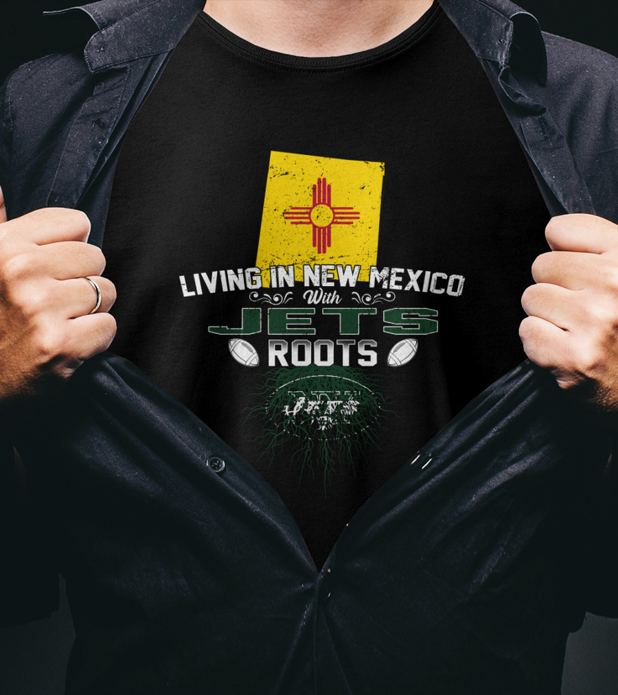 Living In New Mexico With Jets Roots New Mexico Flag Football Helmet T-Shirt