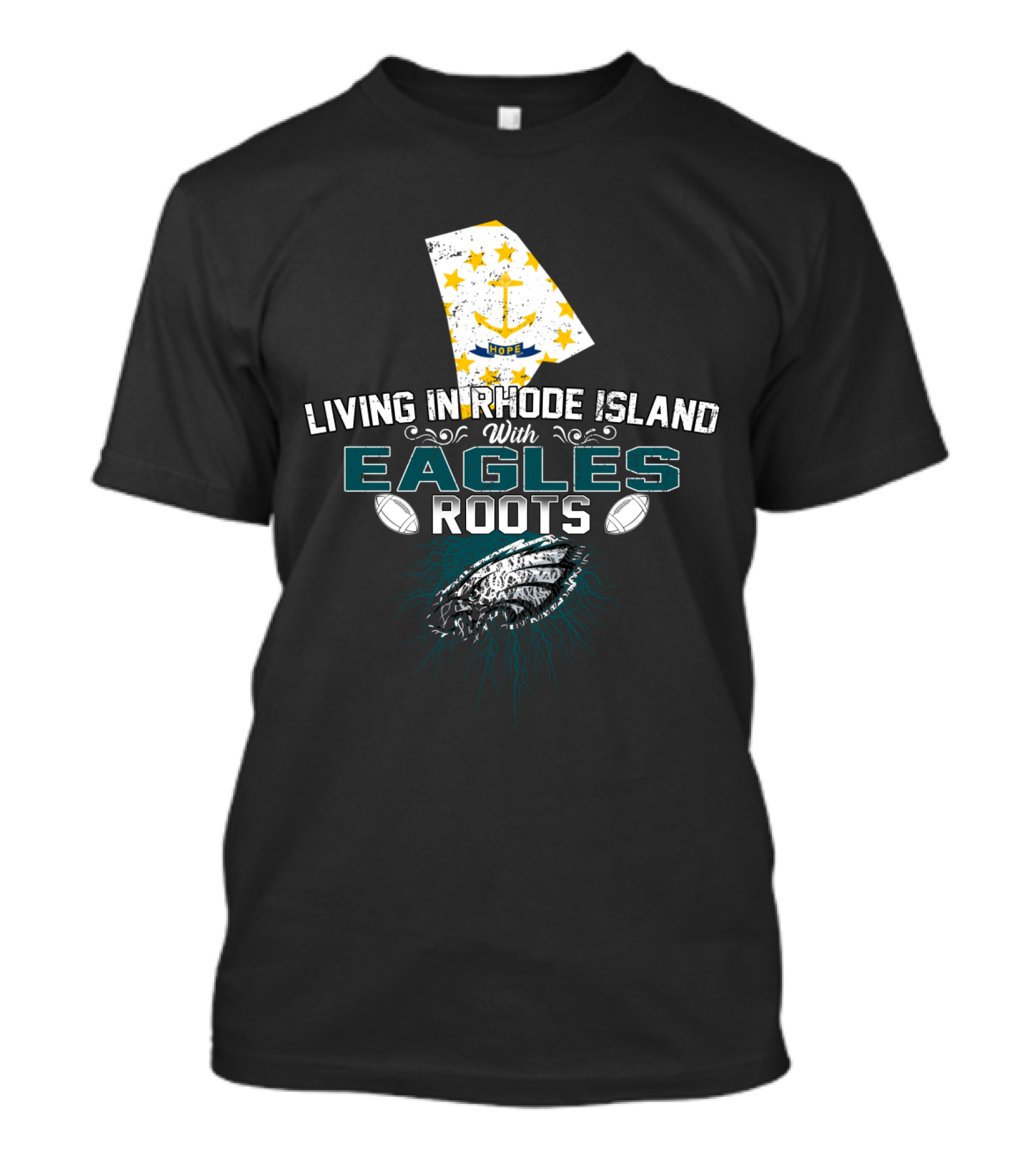 Living In Rhode Island With Eagles Roots Football Anchor Stars T-Shirt