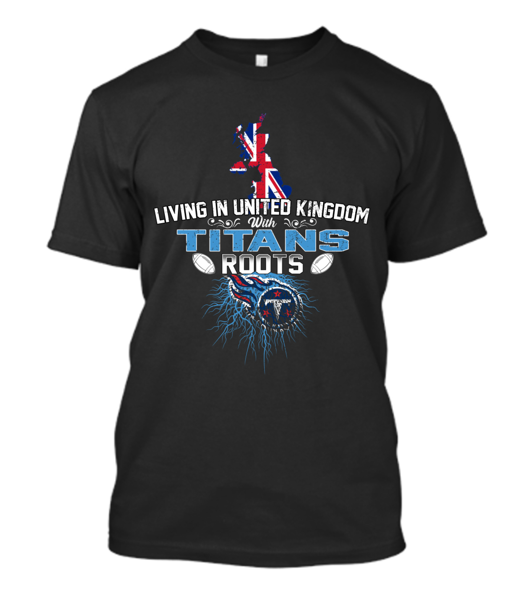 Living In United Kingdom With Titans Roots And Union Jack Map Rugby Connection T-Shirt
