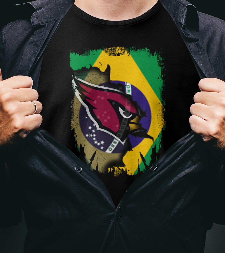 Together Brazil With Arizona Cardinals Flag Fusion T-Shirt