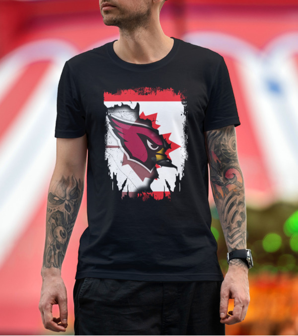Premium T-Shirt: Canada Flag Background with Arizona Cardinals T-Shirt Canada Flag Background with Arizona Cardinals T-Shirt