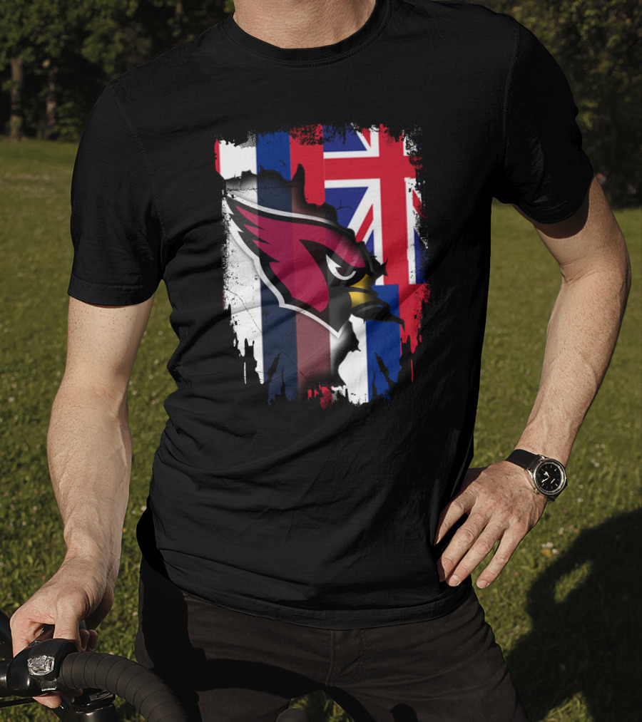 Hawaii Flag With Cardinals Logo Overlapping T-Shirt