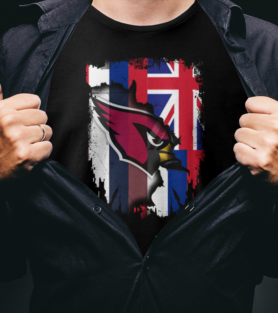 Hawaii Flag With Cardinals Logo Overlapping T-Shirt