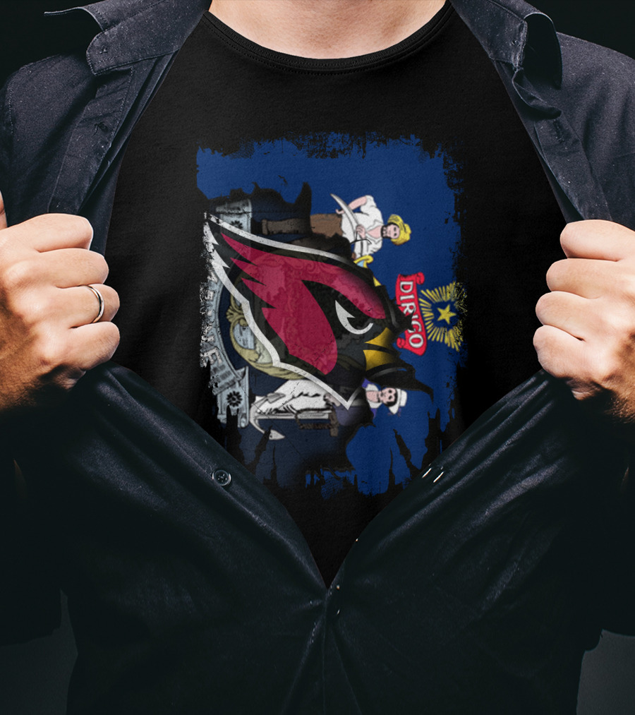 Maine State Flag With Cardinals NFL Team Logo Together T-Shirt