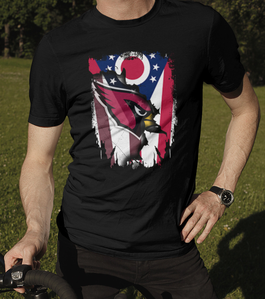 Ohio Flag With Cardinal Bird Logo Together T-Shirt