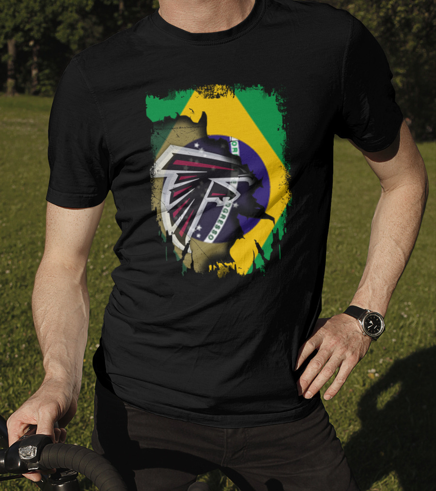 Atlanta Falcons Logo With Brazilian Flag Background T-Shirt