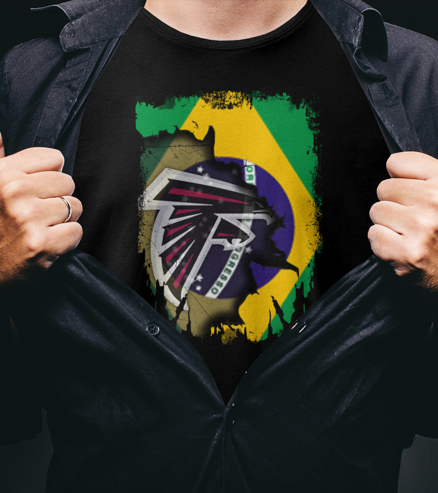 Atlanta Falcons Logo With Brazilian Flag Background T-Shirt
