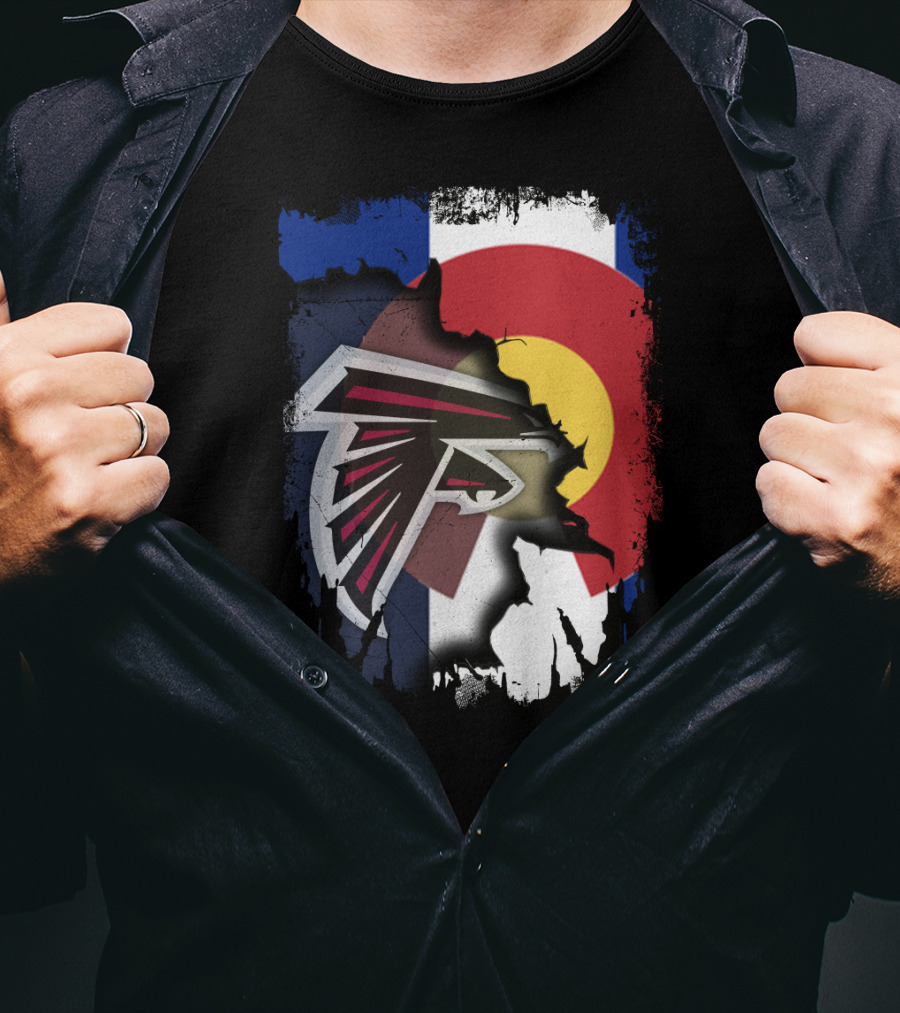 Together Colorado Falcons With State Flag And Atlanta Falcons Logo Fusion T-Shirt