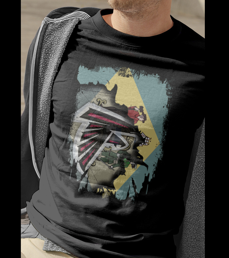 Together Delaware With Falcons Atlanta Sports Logo And State Flag Overlay T-Shirt
