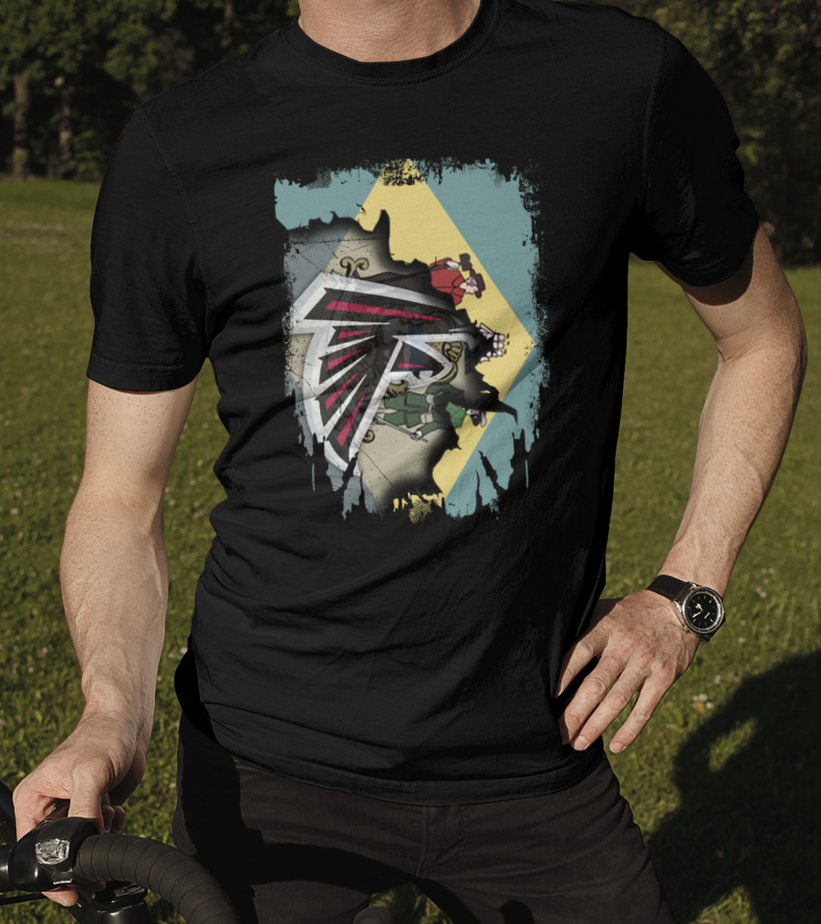 Together Delaware With Falcons Atlanta Sports Logo And State Flag Overlay T-Shirt