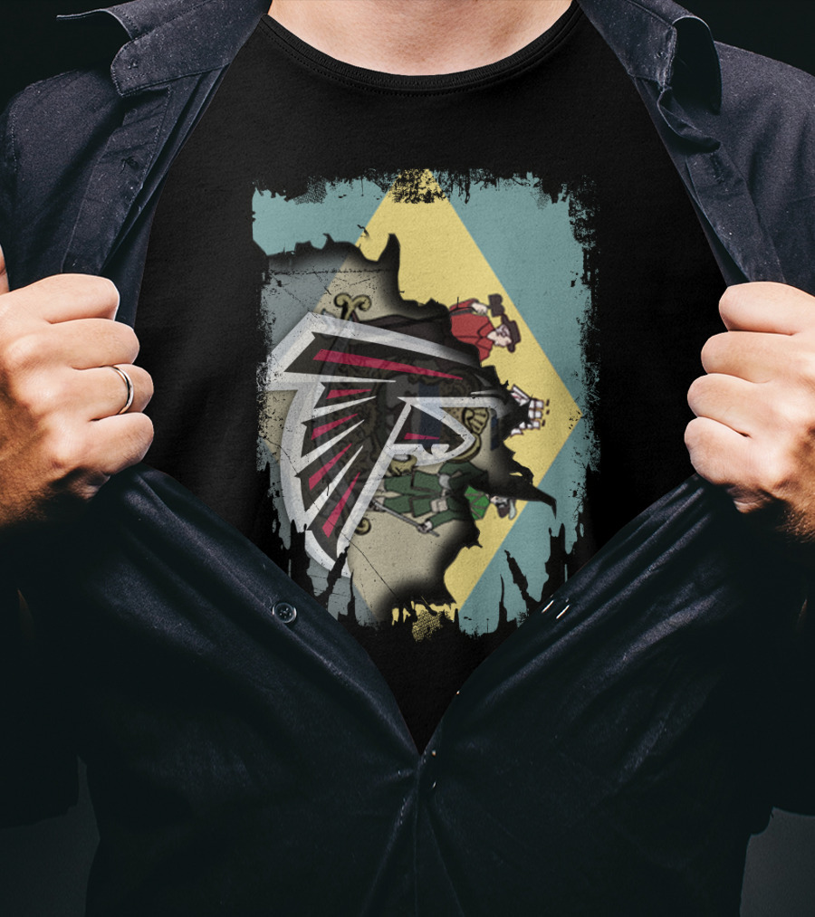 Together Delaware With Falcons Atlanta Sports Logo And State Flag Overlay T-Shirt