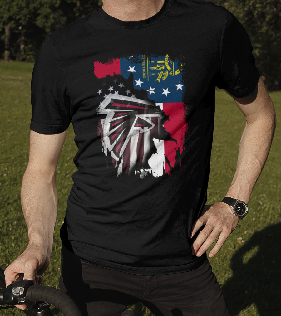 Georgia Flag Blended With Atlanta Falcons Logo Together T-Shirt