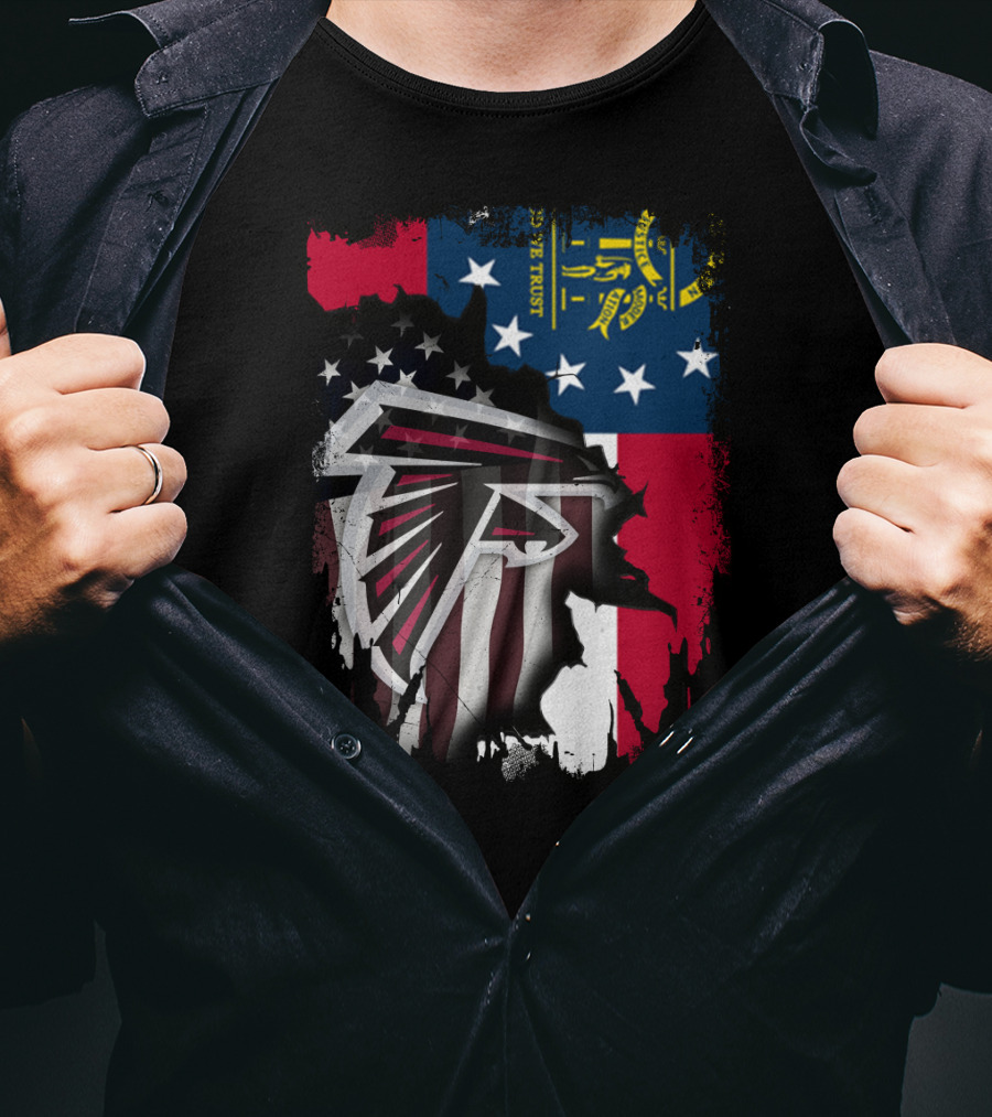 Georgia Flag Blended With Atlanta Falcons Logo Together T-Shirt