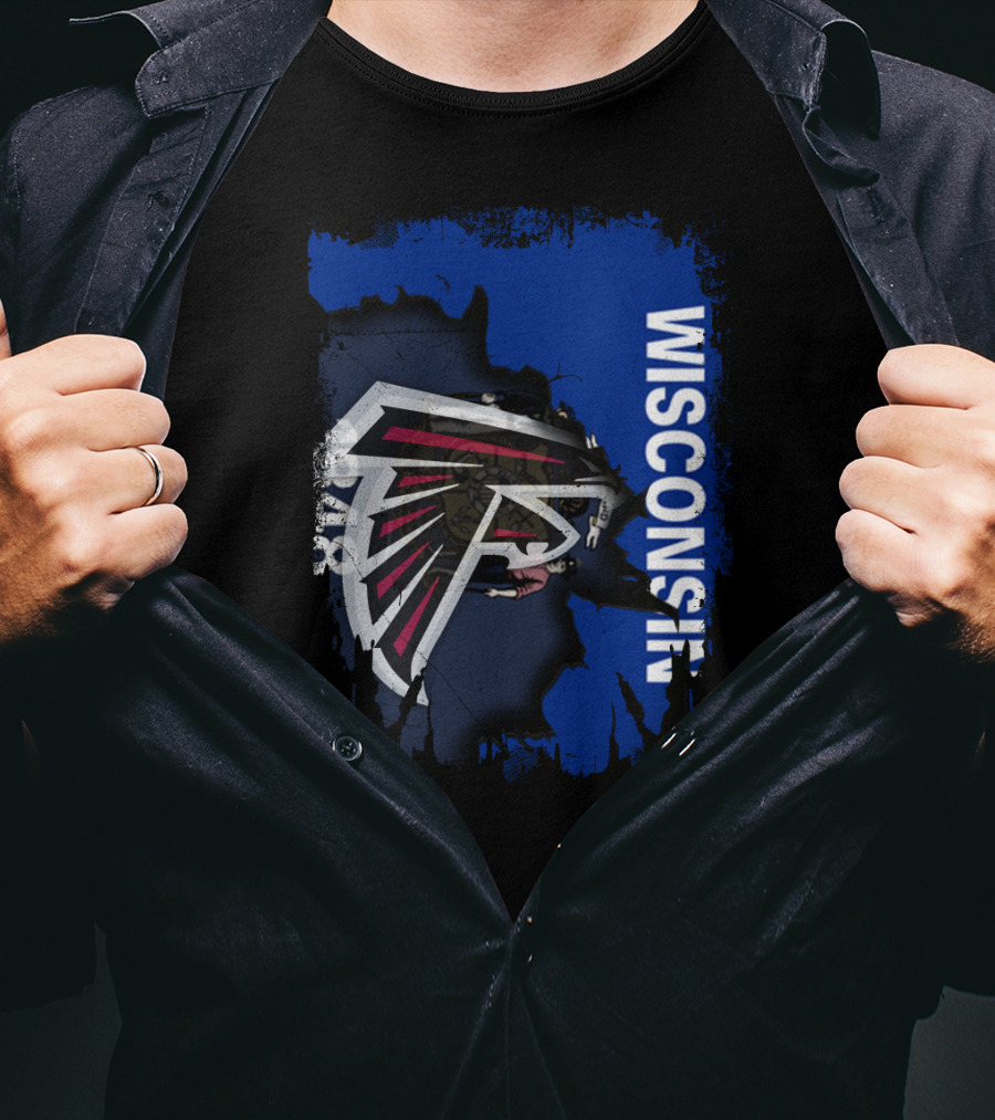 Wisconsin Torn Map Design Featuring Falcons T-Shirt