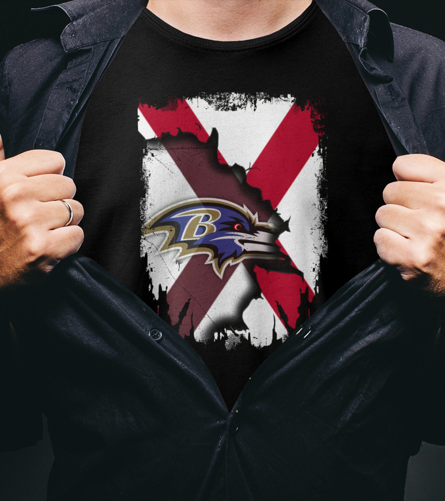 Alabama Flag With Baltimore Ravens Logo Fusion T-Shirt