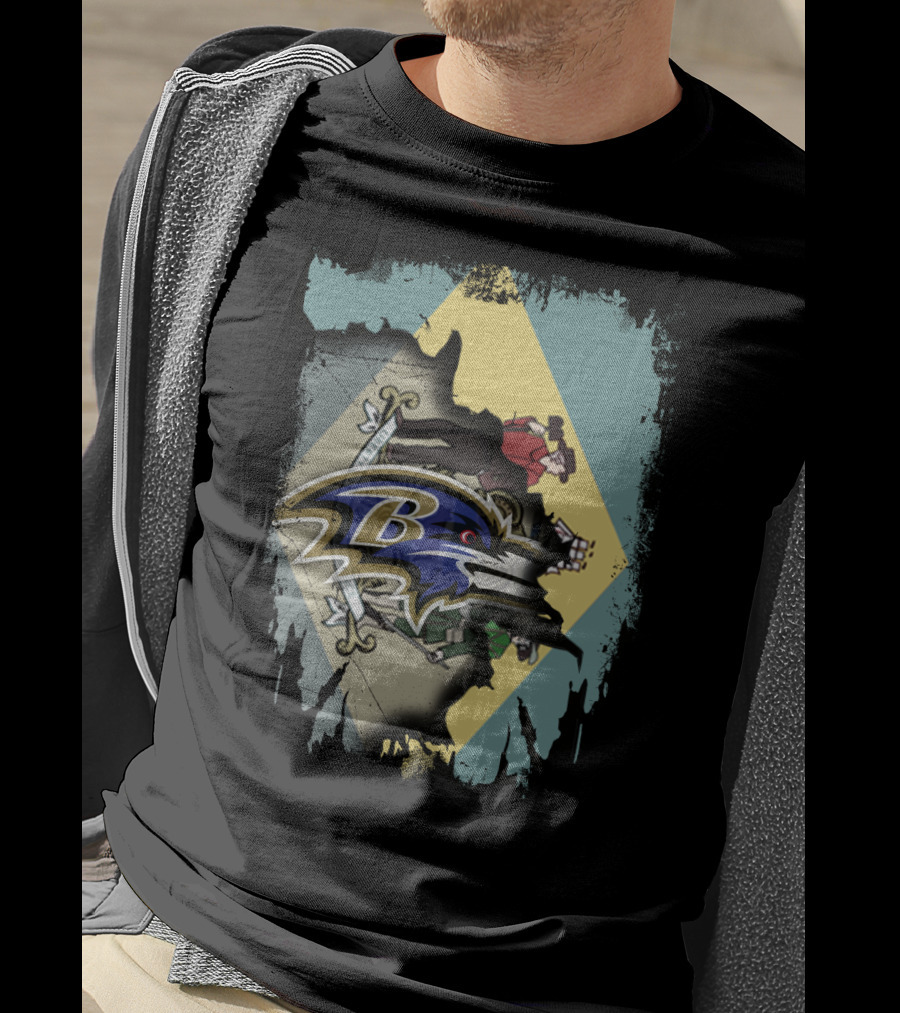 Baltimore Ravens Logo With Delaware Flag Fusion T-Shirt