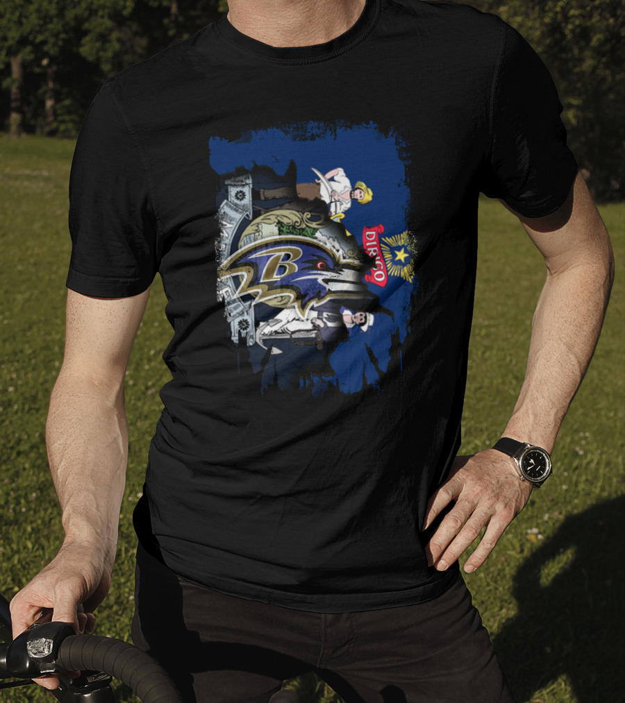 Baltimore Ravens Logo On Maine State Flag Elements T-Shirt