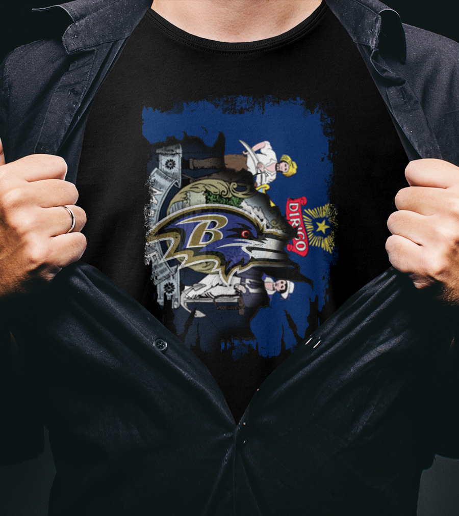 Baltimore Ravens Logo On Maine State Flag Elements T-Shirt