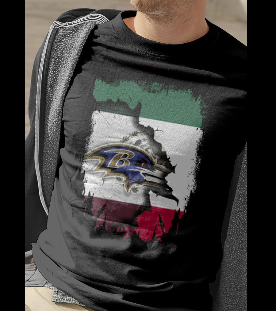 Mexico Flag Map With Baltimore Ravens T-Shirt