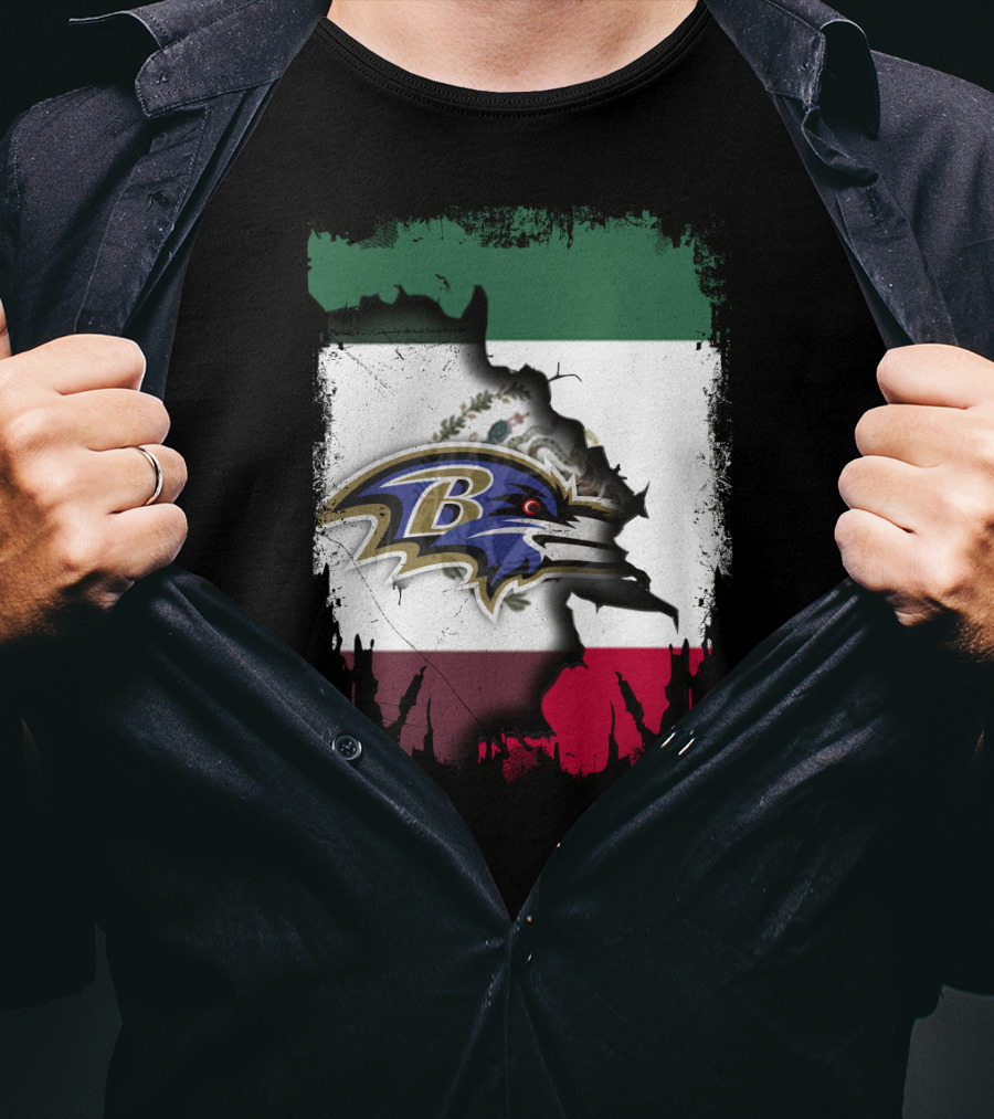Mexico Flag Map With Baltimore Ravens T-Shirt