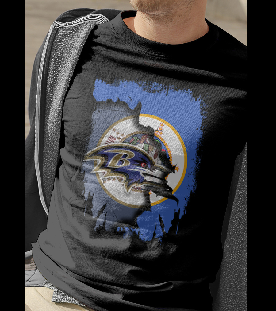 Together Minnesota Ravens Logo Over State Seal Flag T-Shirt