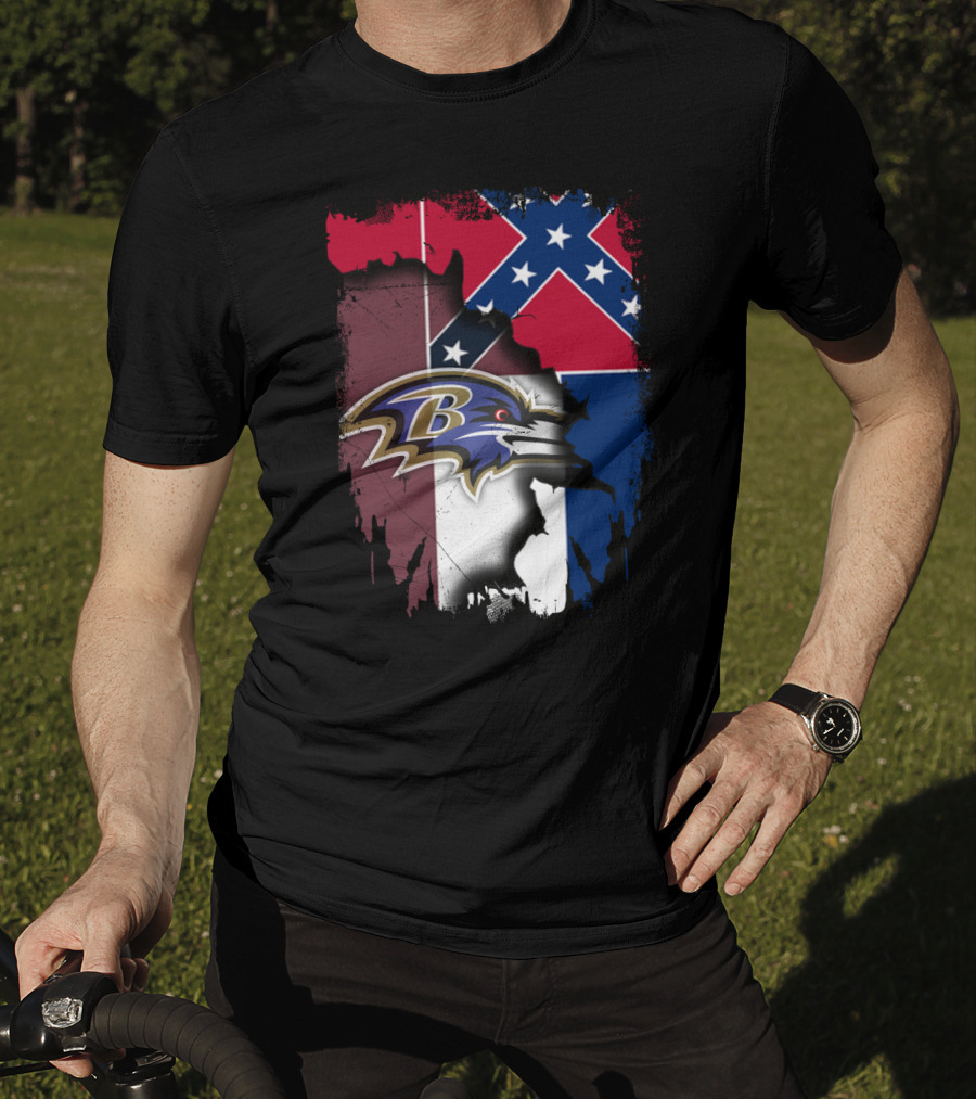Baltimore Ravens Combined With Mississippi Flag Elements T-Shirt