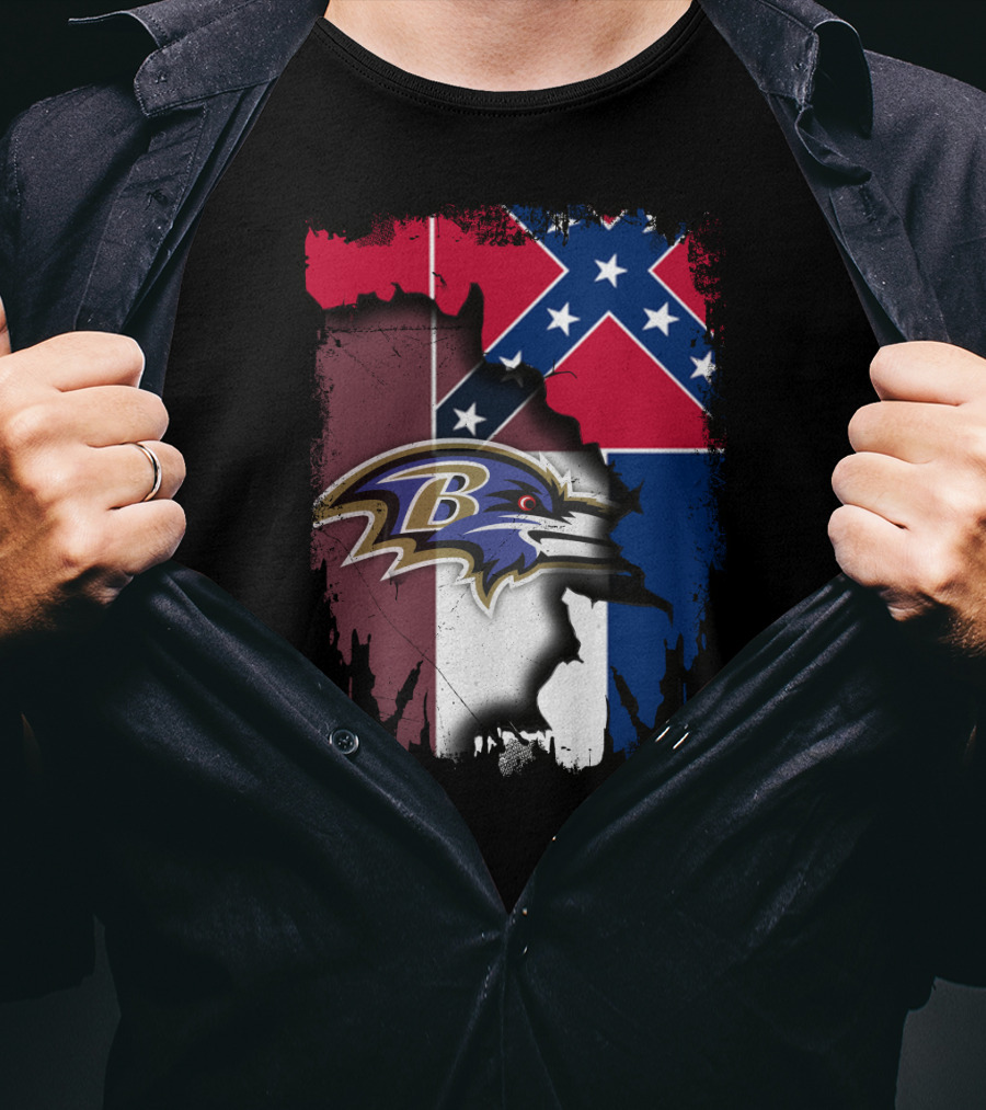 Baltimore Ravens Combined With Mississippi Flag Elements T-Shirt