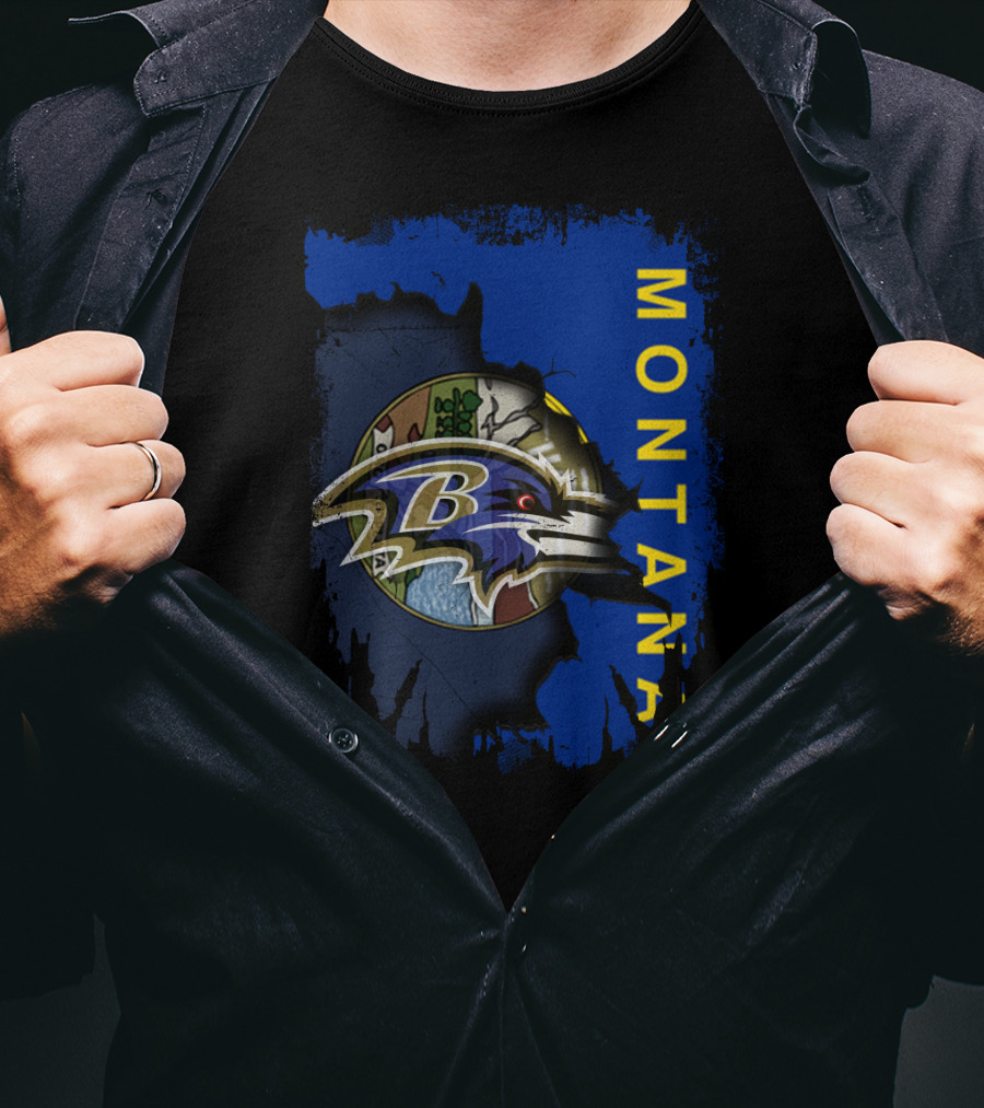 Montana With Baltimore Ravens Logo And Nature Scene T-Shirt