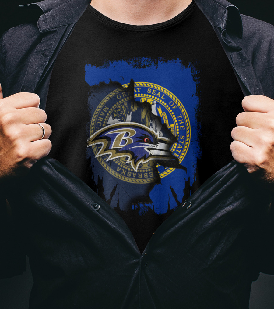 Nebraska State Seal With Baltimore Ravens Logo Fusion T-Shirt