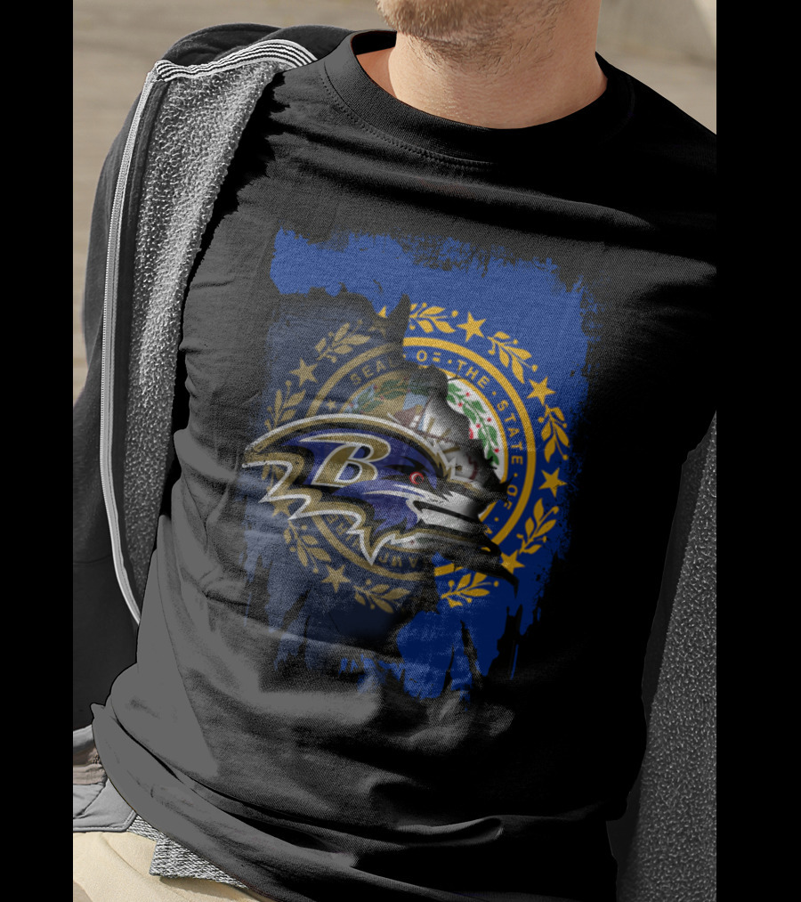 New Hampshire State Seal With Ravens NFL Logo Integration T-Shirt